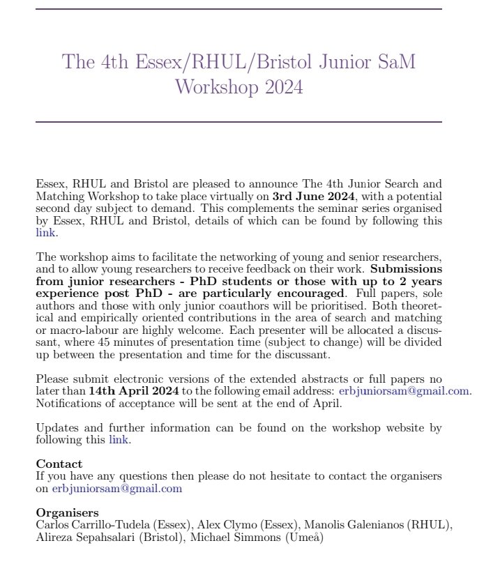 Call for papers!! 4th Junior SaM Workshop on 3rd June. Submit to erbjuniorsam@gmail.com by 14th April.