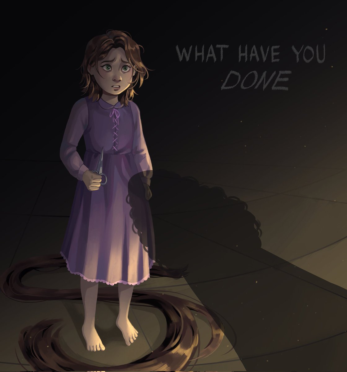 Tadpole_art12's tweet photo. Au where Rapunzel cuts her hair as a child ✂️ #tangled https://t.co/OODt1T0AYu