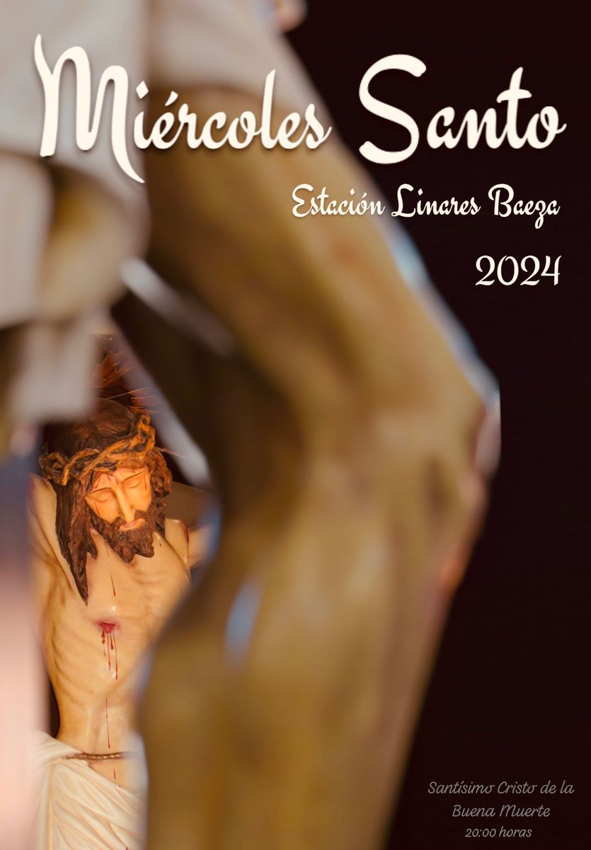 Cartel "Miércoles Santo 2024". Obra de Jesús Pareja.
#EstacionLinaresBaeza
<a href="/SemanaSaLinares/">Semana Santa Linares</a> <a href="/SemanaSLinares/">Semana Santa de Linares</a>