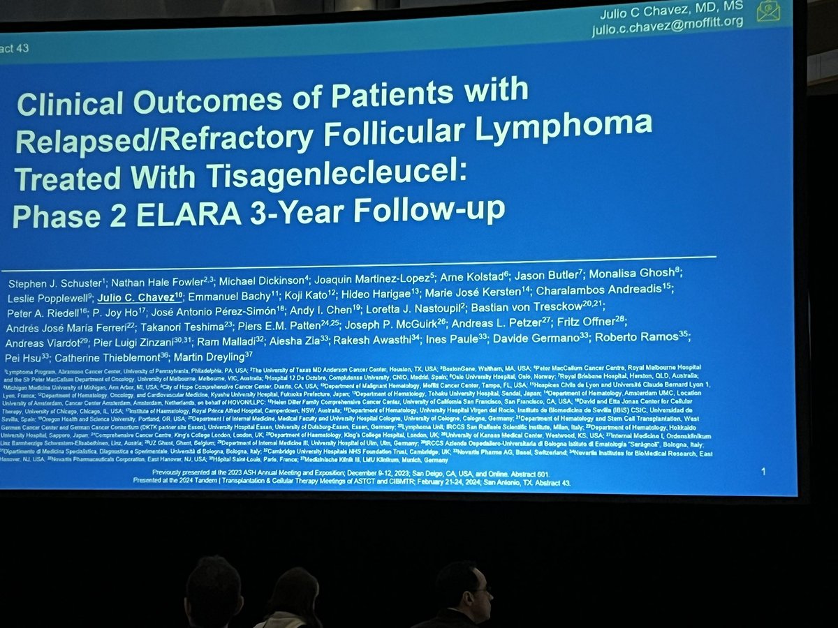 Outstanding presentation by @JulioChavezMD providing an update of the #ELARA study at #ASTCT 2024