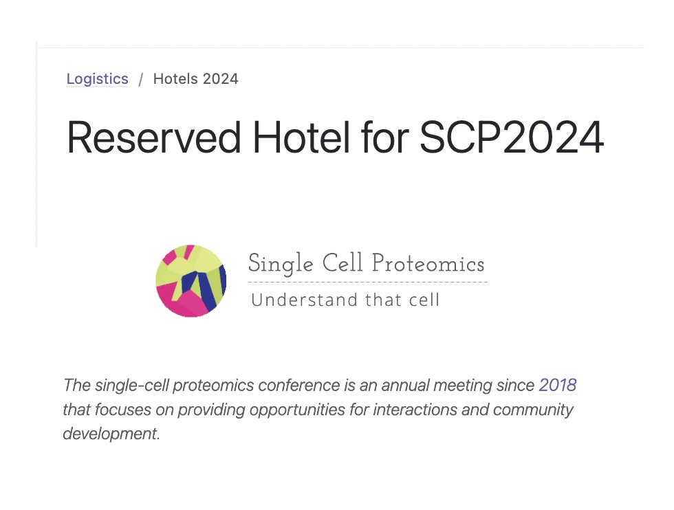 Hotel reservations for the 7th Single Cell Proteomics Conference are available at: single-cell.net/SCP_Meeting/Ho…