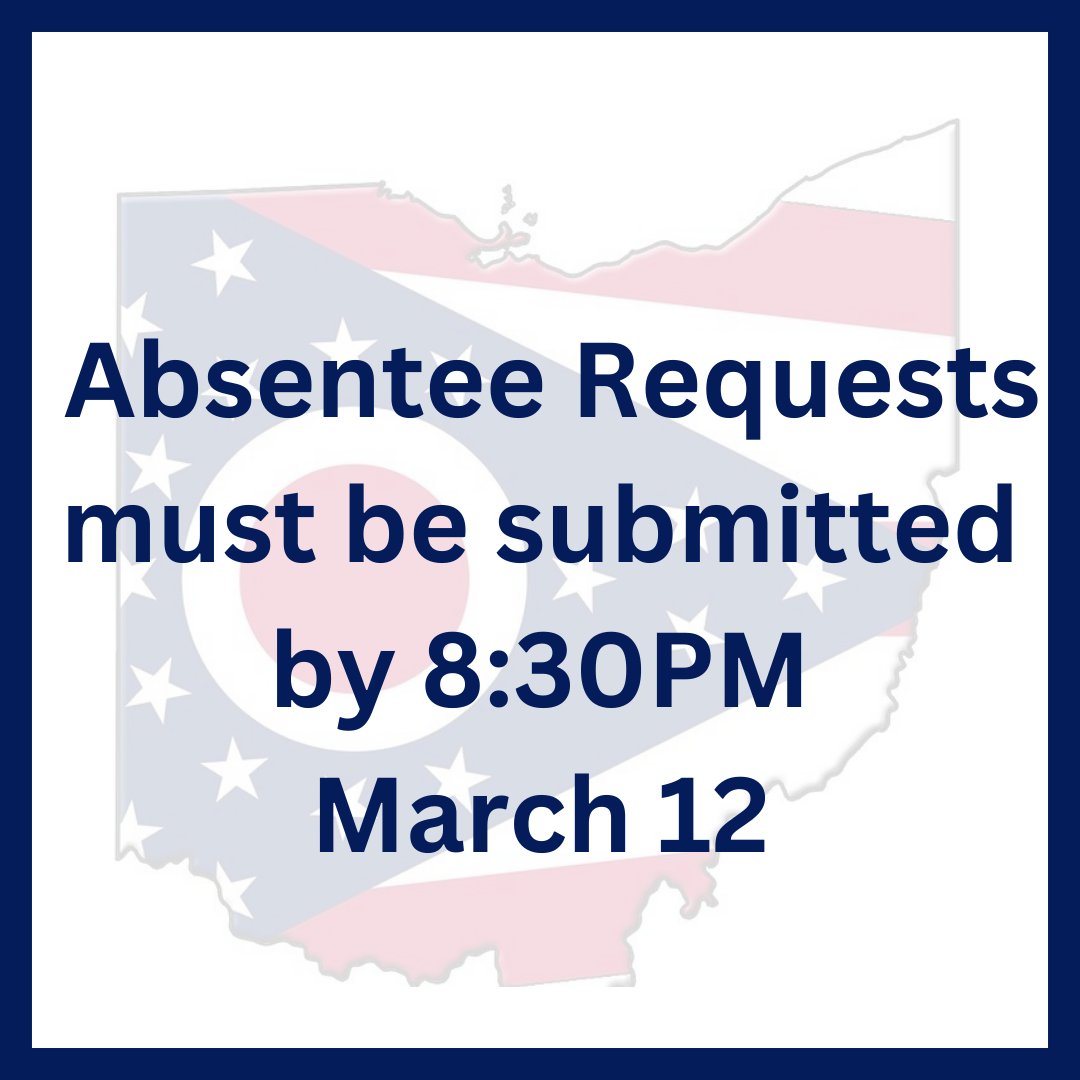 The deadline to submit an absentee ballot request form is today by 8:30 PM.
