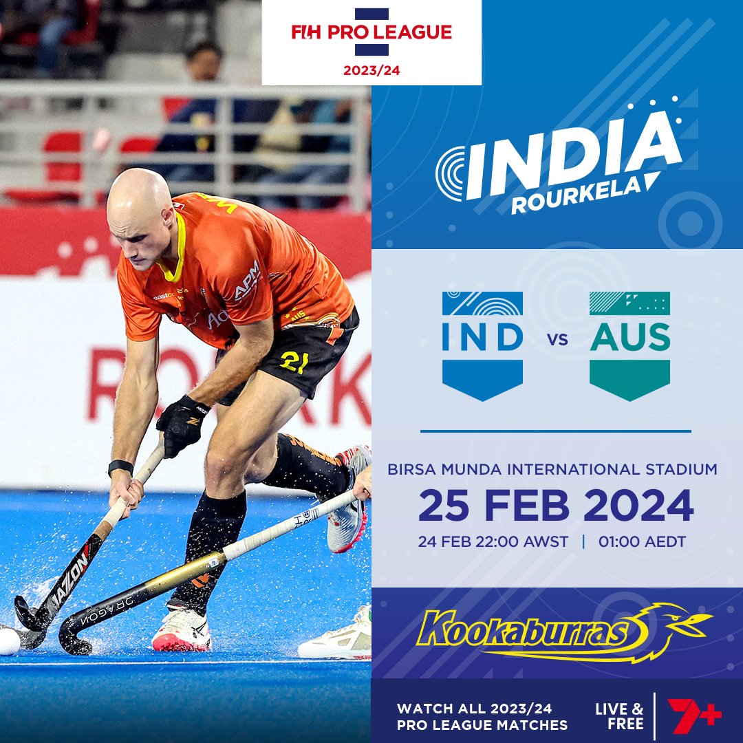 We're up against the host nation in the biggest hockey stadium in the world! 🏟️ Birsa Munda International Stadium, Rourkela ⏰ 1:00am AEDT, 11.30pm ACST, 10.00pm AWST 📺 Don’t miss a minute of the action LIVE and free on @7plus | @7Sport #INDvAUS