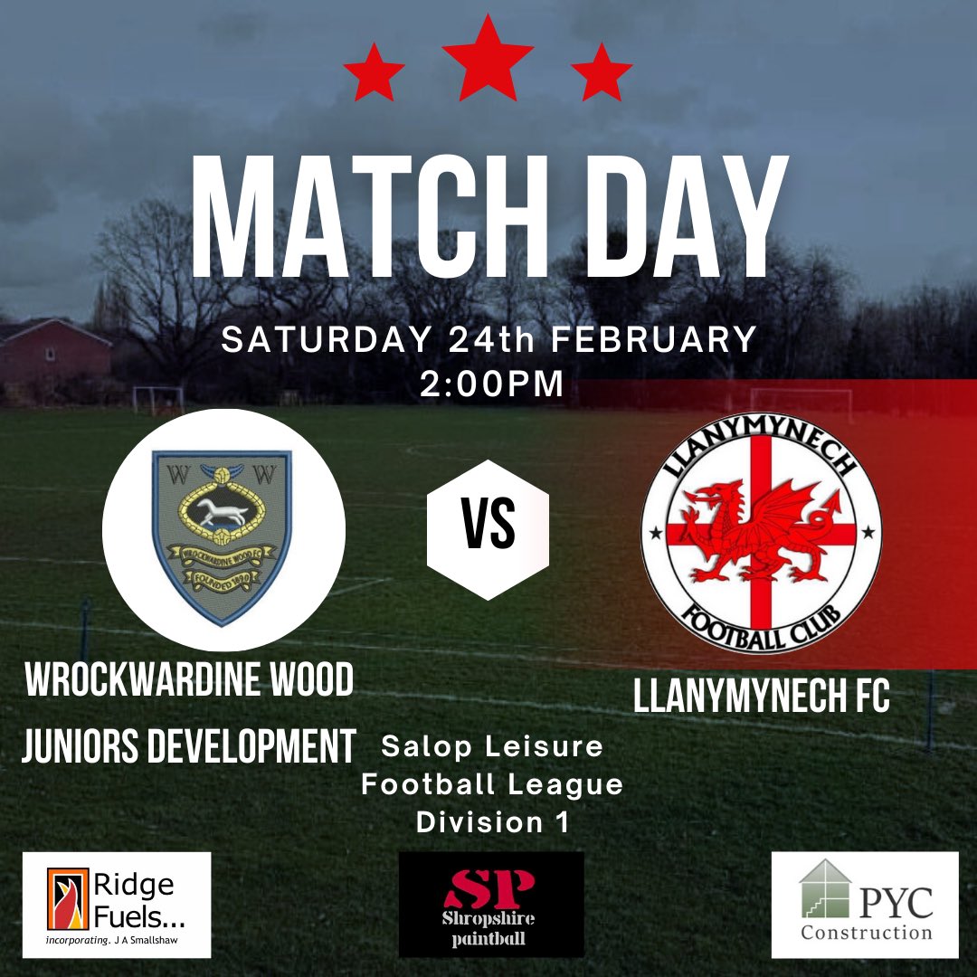 Putting last weeks disappointing result behind us, we look to rectify it when we take the trip to Telford to face Wrockwardine Wood tomorrow tomorrow. 2pm KO 

Match Day Sponsor: @Shropshire_paintball
Match Ball Sponsor: Ridge Fuels 
Training shirt sponsor : @pycgroup