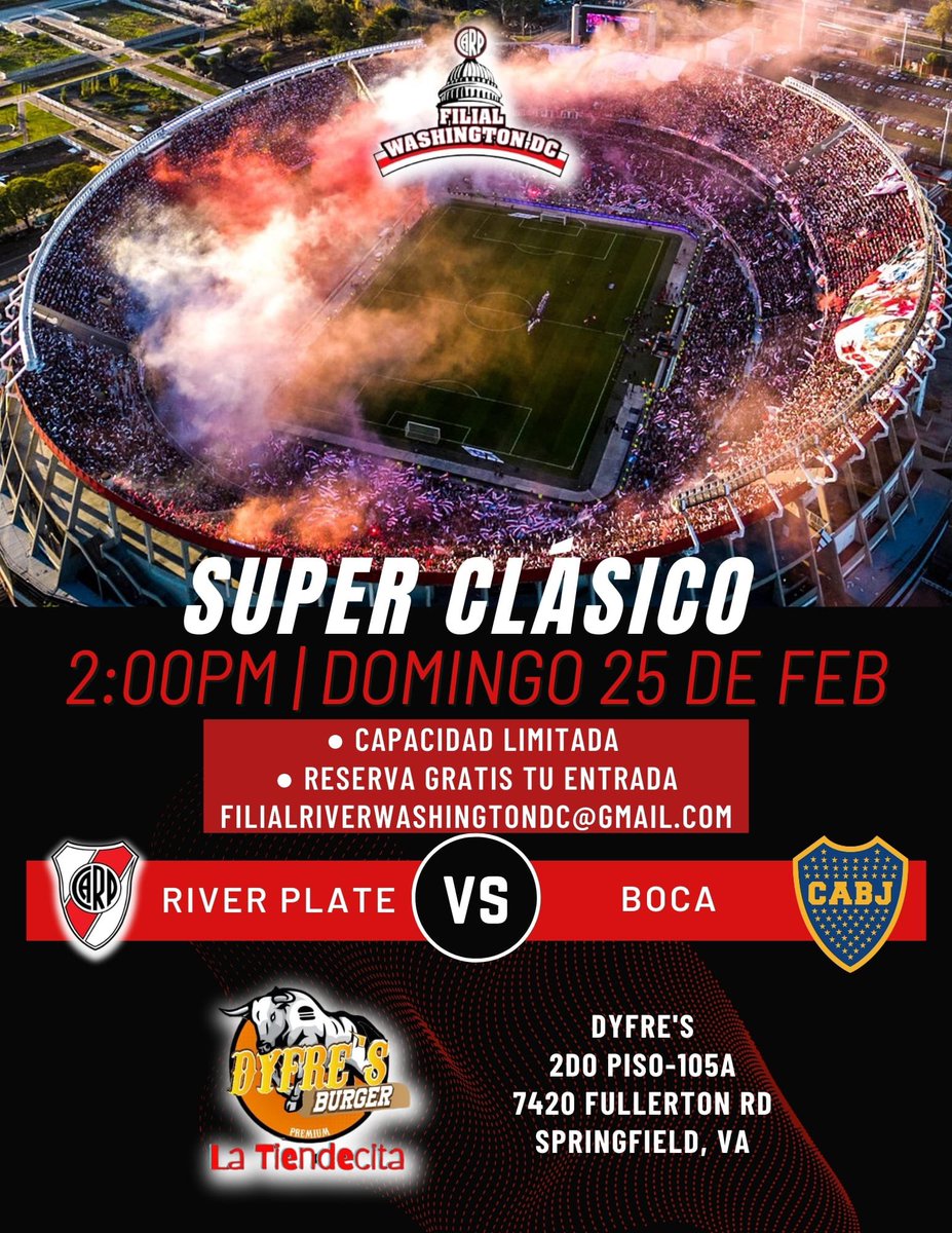 RiverWashington's tweet photo. ⚪🔴⚪ SE VIENE EL SUPERCLÁSICO. RESERVÁ TU ENTRADA HOY ⚪🔴⚪

‼️*Por *CAPACIDAD LIMITADA* RESERVEN GRATIS SU ENTRADA* a Filialriverwashingtondc@gmail.com

Abrazo Millonario desde Washington DC 🇺🇸 ⚪🔴⚪ https://t.co/mNFlXLUPpN