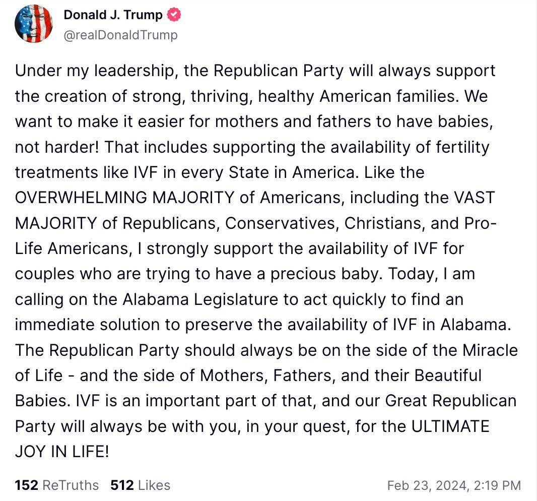 Trump weighs in on IVF
