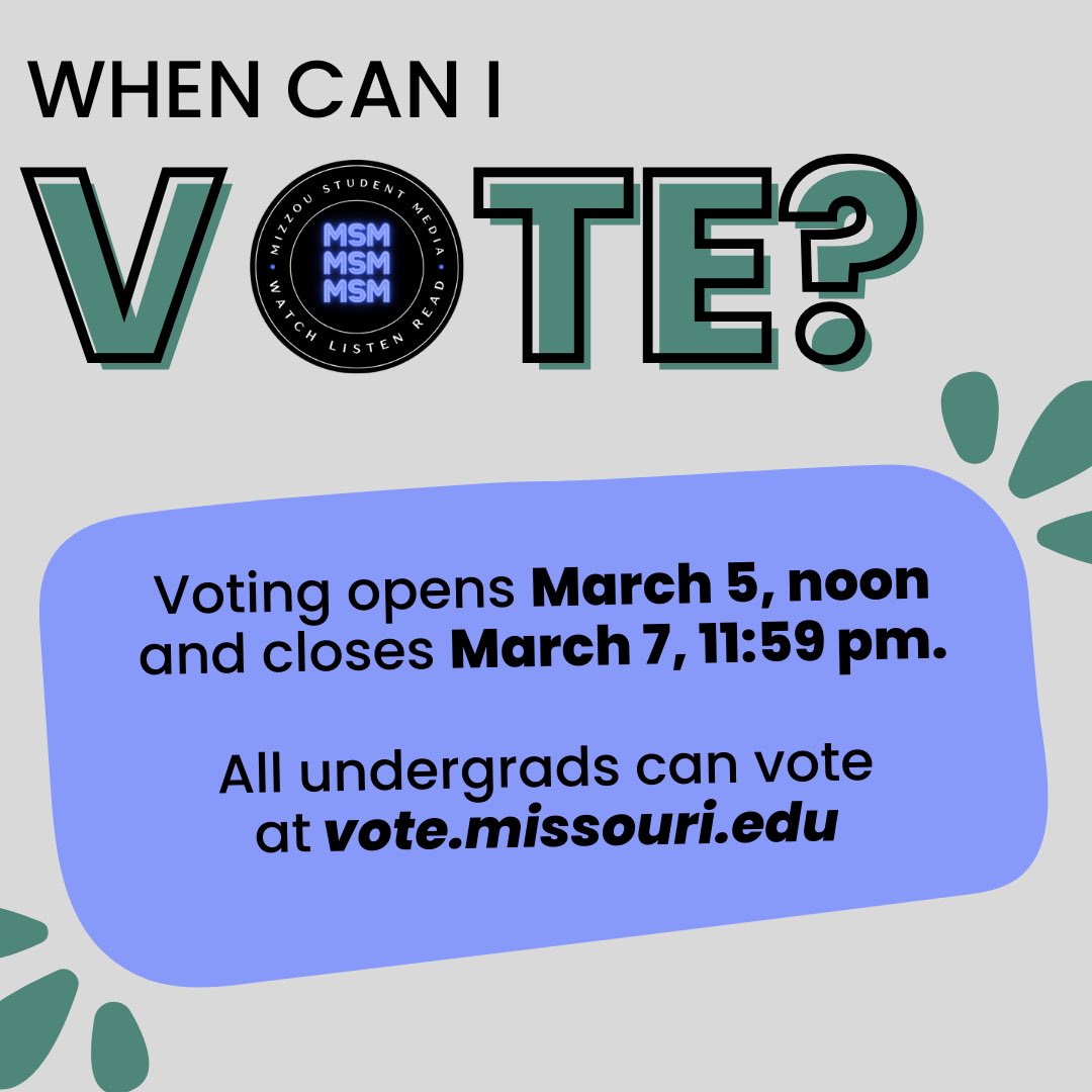 ZouStudentMedia's tweet photo. Have you heard? Mizzou Student Media will be on the ballot this spring! Check out the link in our bio to learn more about this initiative, and mark your calendar for March 5 to vote! https://t.co/rWDaFCEMNJ