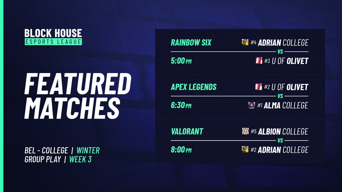 BEL - College match week 3 starts NOW!  

Catch the action here: twitch.tv/blockhouselive