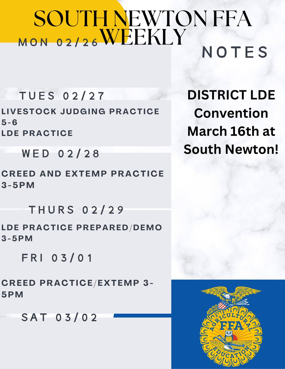 Next week's schedule!
