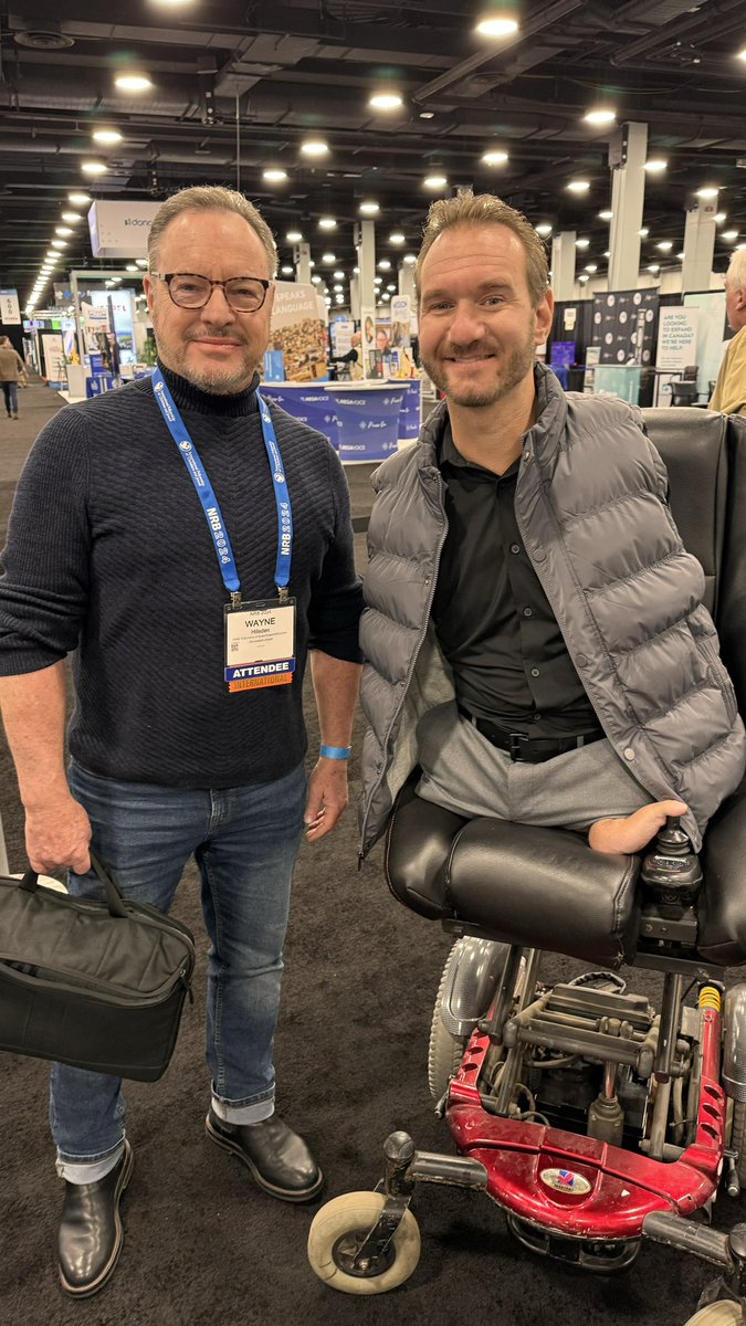 WayneHilsden's tweet photo. So blessed to see @nickvujicic again. God can use our limits to accomplish the unlimited. Hundreds of millions have been impacted by his life and message. #lifewithoutlimbs. #NRB2024 https://t.co/Mw4JMXrV3e
