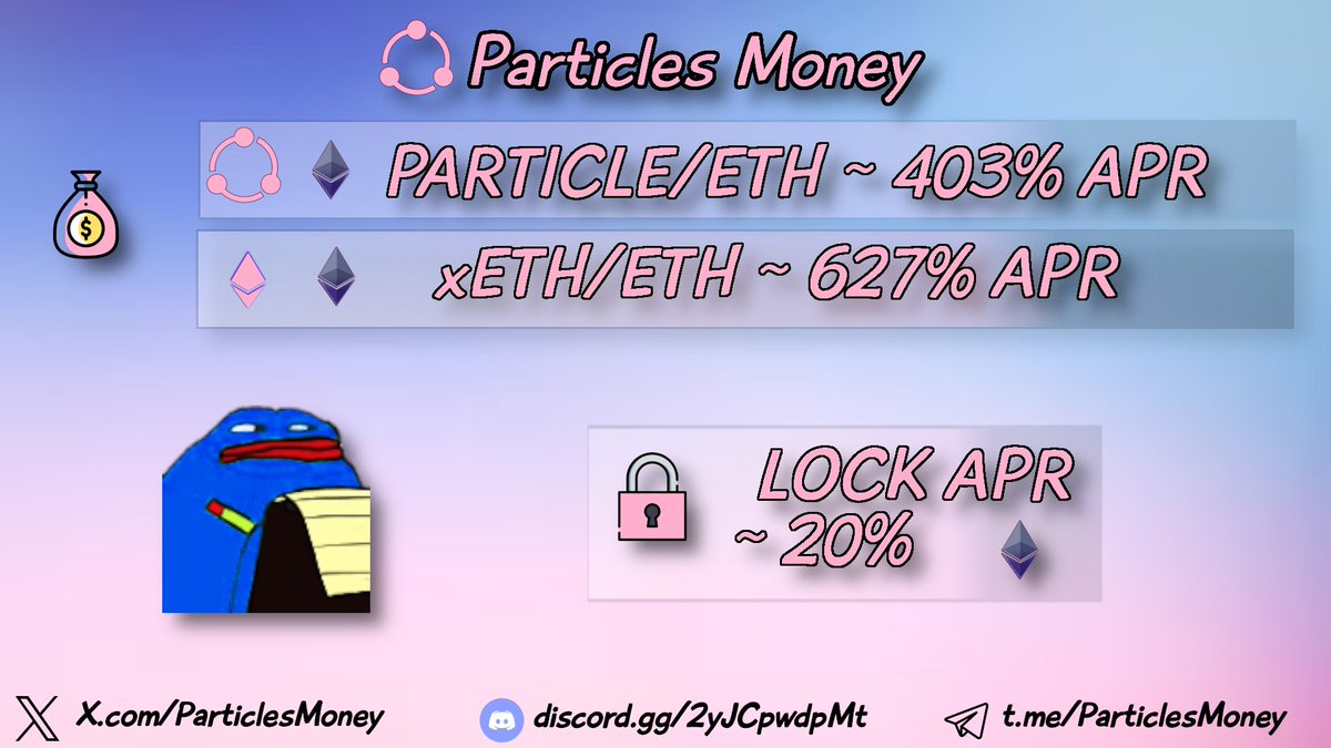 Particles Money (@particlesmoney) on Twitter photo Take advantage of $ETH upside potential by farming #PARTICLE.
Lock your $PARTICLE rewards to earn native $ETH Take advantage of $ETH upside potential by farming #PARTICLE.
Lock your $PARTICLE rewards to earn native $ETH