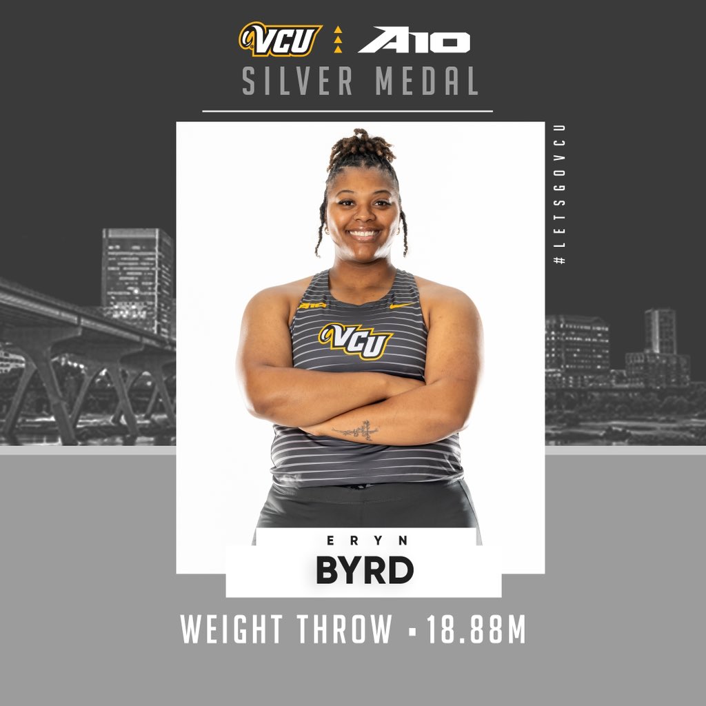 VCUTracknXC's tweet photo. Congrats to Eryn Byrd, who claimed silver in the weight throw!

🥈🥈🥈

#LetsGoVCU https://t.co/QpZlPKuQ0J