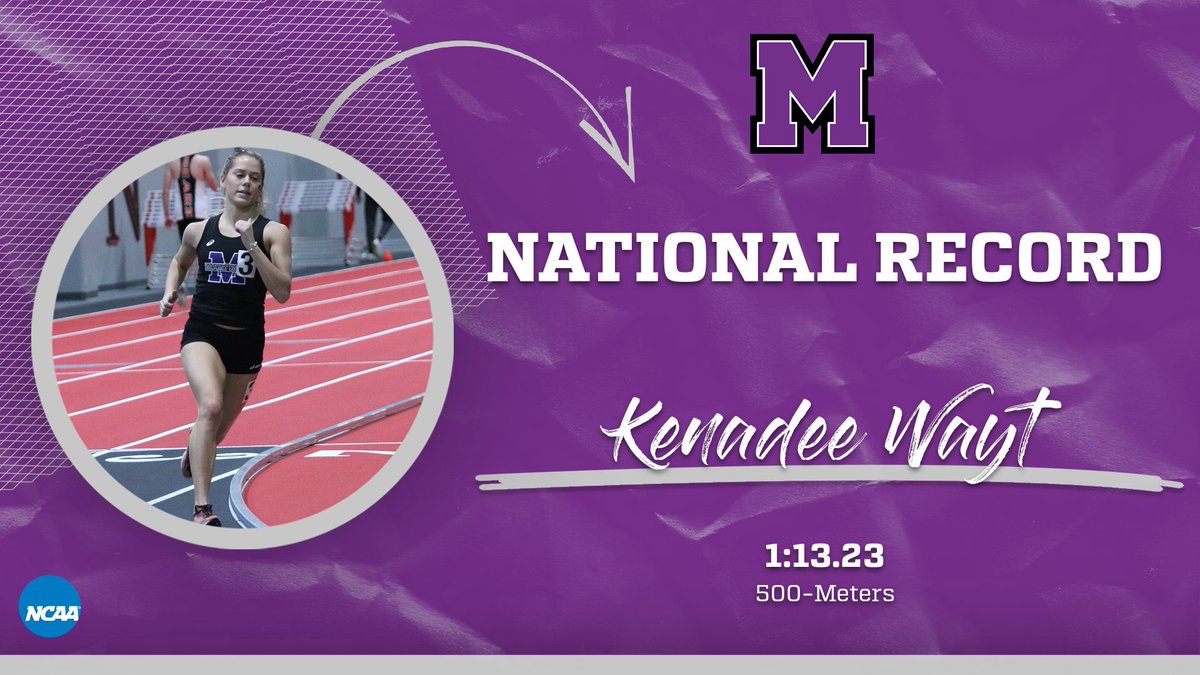 🚨NATIONAL RECORD🚨
Kenadee Wayt starts her day off with a national record in the 500-Meters! <a href="/D3GloryDays/">D3 Glory Days</a> <a href="/UMUTFXC/">Mount Union T&F</a> #GoMountGo