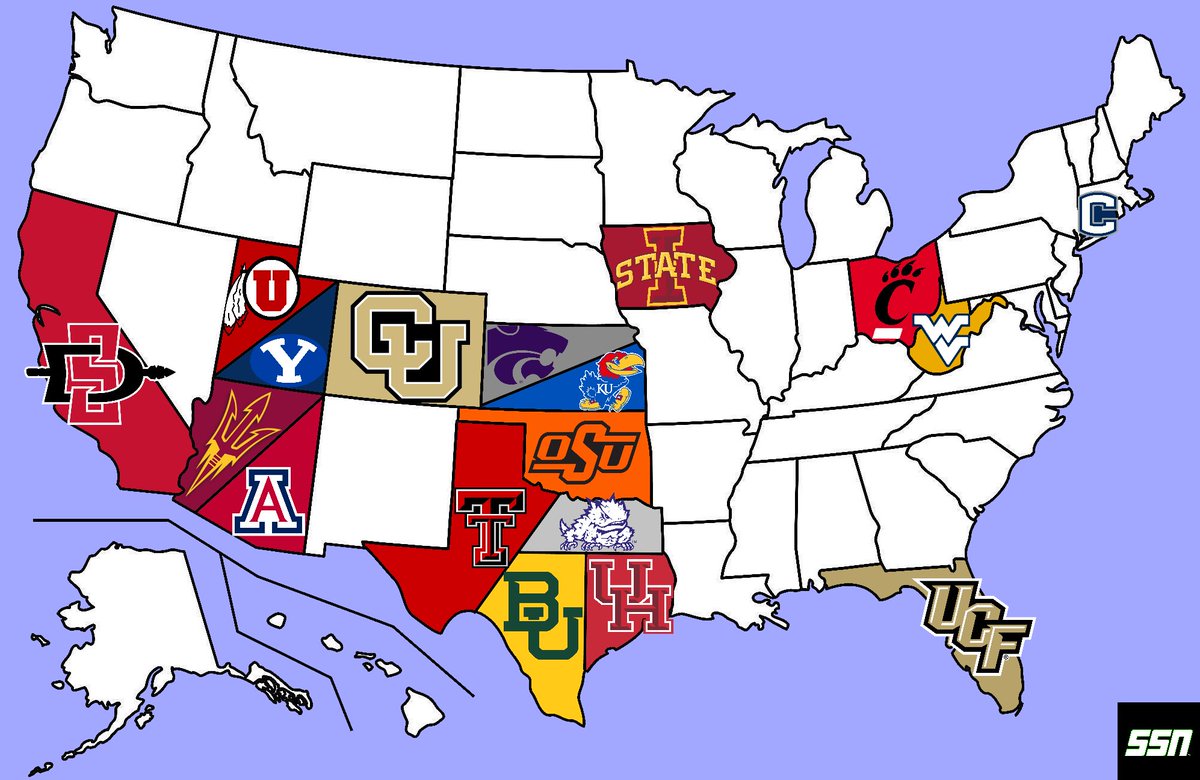 Sidelines_SN's tweet photo. With the ACC working to close the $ gap with the SEC/B1G, the Big 12 seems to have no choice but further expansion if they want to keep up.
Commissioner Yormark has stated he'd like to see the conf. become the premier CBB conf in the nation, but what form could this take?
The easiest plug & plays remain Wazzu/OSU, both have solid FB programs & Wazzu BB is currently the best team in the Pac 12 and ranked #21.
The Big 12 could go after UConn & SDSU. The Huskies were heavily rumored to be next in line for the Big 12 & SDSU fancies themselves P4 ready but was burned by the Pac 12. Both programs are annual national contenders.
The combinations get increasingly random now. Gonzaga & the Big 12 have been in talks for years now but the Zags can't seem to pull the trigger. Out east, Temple bring the Philly market, a top 25 historical BB program, & a Big East rival for Cincy/WVU/UCF
Lastly are two really good FB & BB programs in Boise & Memphis. Both deserve a shot at the P4 but likely neither will get it.
Obviously you can mix these scenarios in any combination, plus other candidates exist (USF, Tulane, UNLV, Fresno, CSU, UNM). Which 2 teams do you think are most likely to be #17 & #18 for the Big 12?