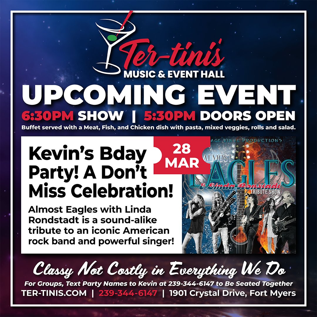 🍀 COMING THIS MARCH 🍀
·3/10: The Masters of Rock 🎸
·3/13: Pioneers of Rock Tribute 🎸
·3/17: St. Patrick’s Day Party - Kevin’s Style! 🍀
·3/28: Kevin’s Bday Party! 🎈🎉
ter-tinis.com/events/

#livemusicftmyers #pioneersofrock #events #liveshow #stpatricksday2024