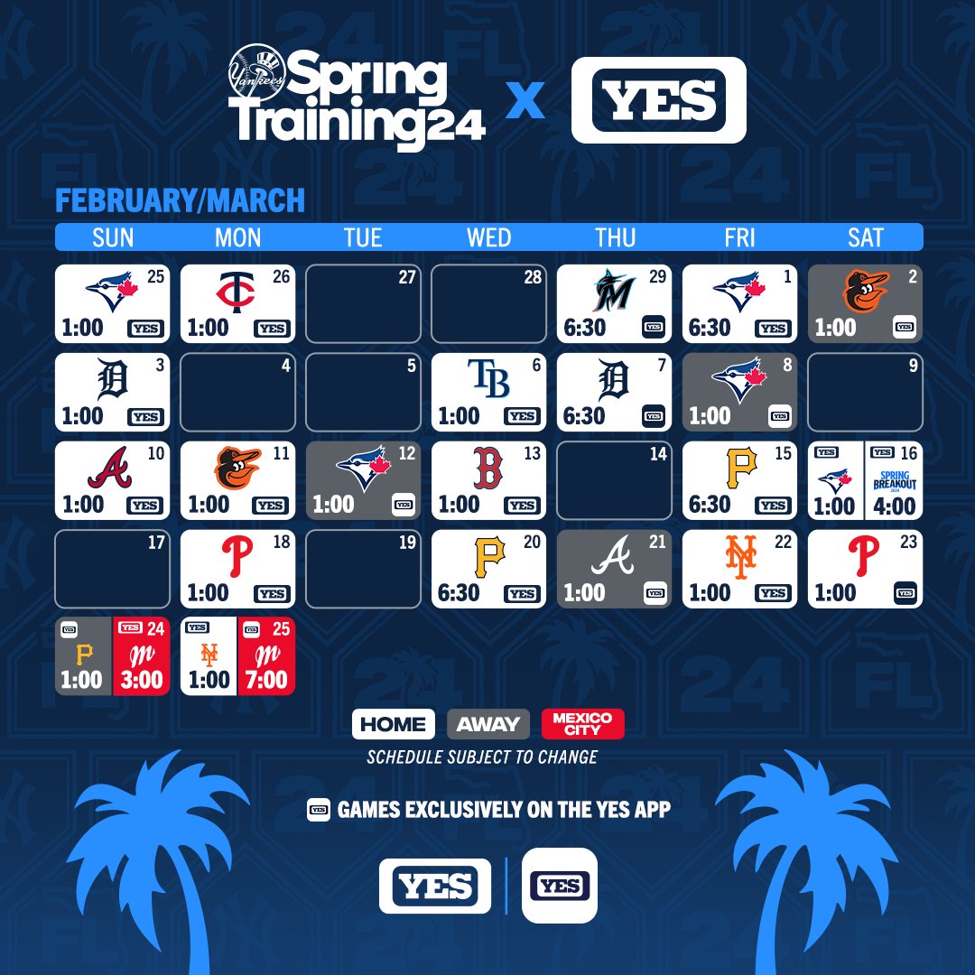 YES & the YES App will bring you 25 Spring Training games as the Yankees prepare for the 2024 season! #YANKSonYES Download the App: onelink.to/yesapp