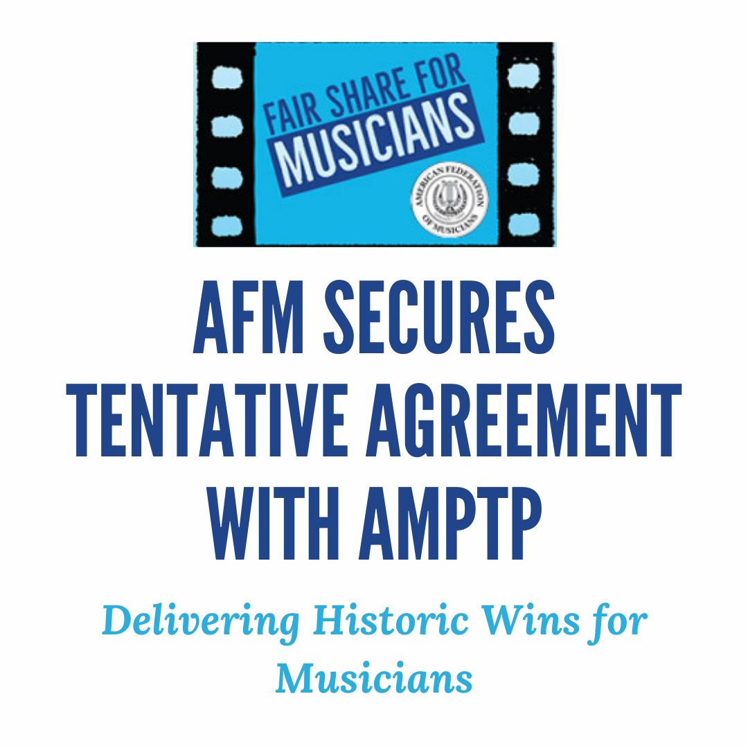 AFM Secures Tentative Agreement with AMPTP, Delivering Historic Wins for Musicians. This agreement represents a watershed moment for the artists who create the soundtracks for countless film and TV productions. bit.ly/3STltvb