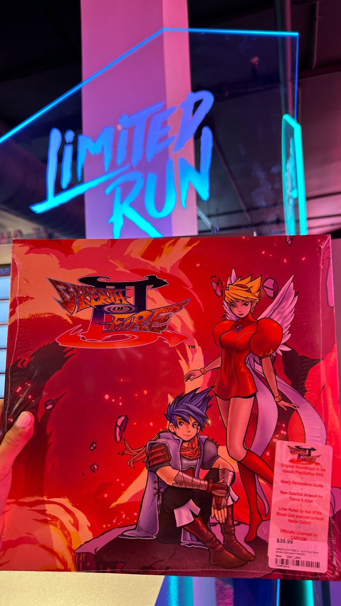 Breath of Fire lll ❤️‍🔥❤️‍🔥❤️‍🔥 Limited edition double LP featuring new artwork by Tbone & AIJax and liner notes by Axe of the Blood God podcast host @nadiaoxford. 📸 by @hitmeupman shot at the @LimitedRunGames retail store