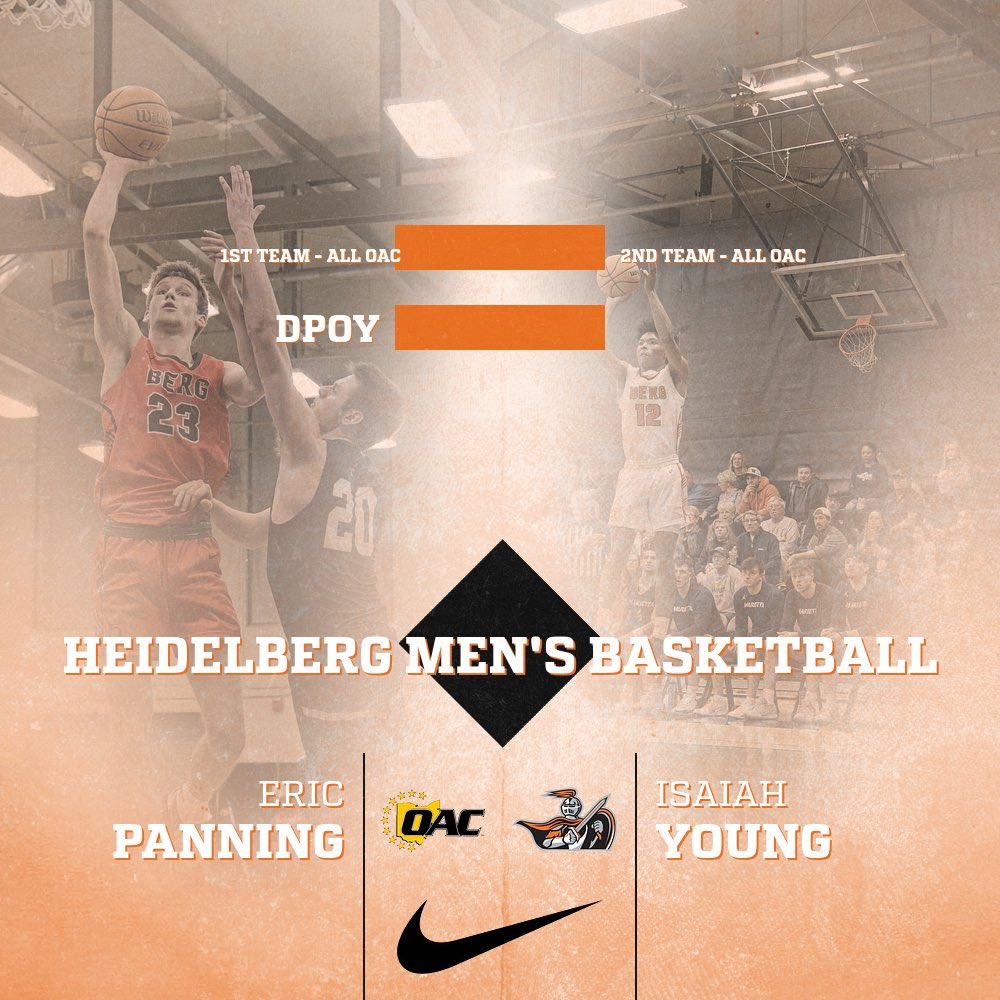 Congrats to both of our guys <a href="/ericpanning/">Eric Panning</a> and <a href="/Isaiah_Young1/">Isaiah Young</a> for receiving All-Conference honors. Eric received 1st-team All-OAC honors and Defensive Player of the Year! Isaiah received 2nd-team All-OAC honors, his 3rd straight All-OAC appearance!
#BergGang⚔️🏀