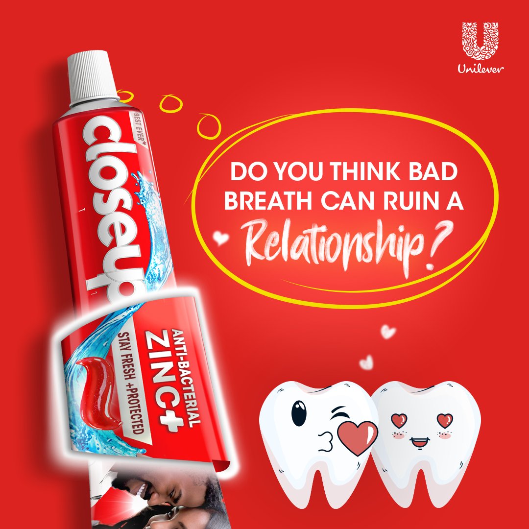 Don't let bad breath come between you and your boo. Let fresh breath be the bridge. Get closer with the confidence of Closeup.

Tell us how bad breath can ruin a relationship 👇

#CloseupNigeria #CloseupAntiBacteriaZinc+ #KnockoutBadBreath