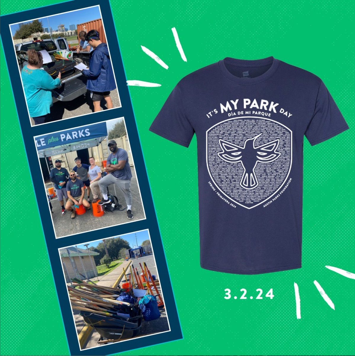 austin_outside's tweet photo. It's My Park Day is Austin Parks Foundation's biannual, community-led day of service. You can volunteer March 2 to improve your community park, working on projects like litter cleanup, tree mulching, invasive species management and more. Sign up today! https://t.co/Y61PdZPVi6 https://t.co/5Vi95popAR