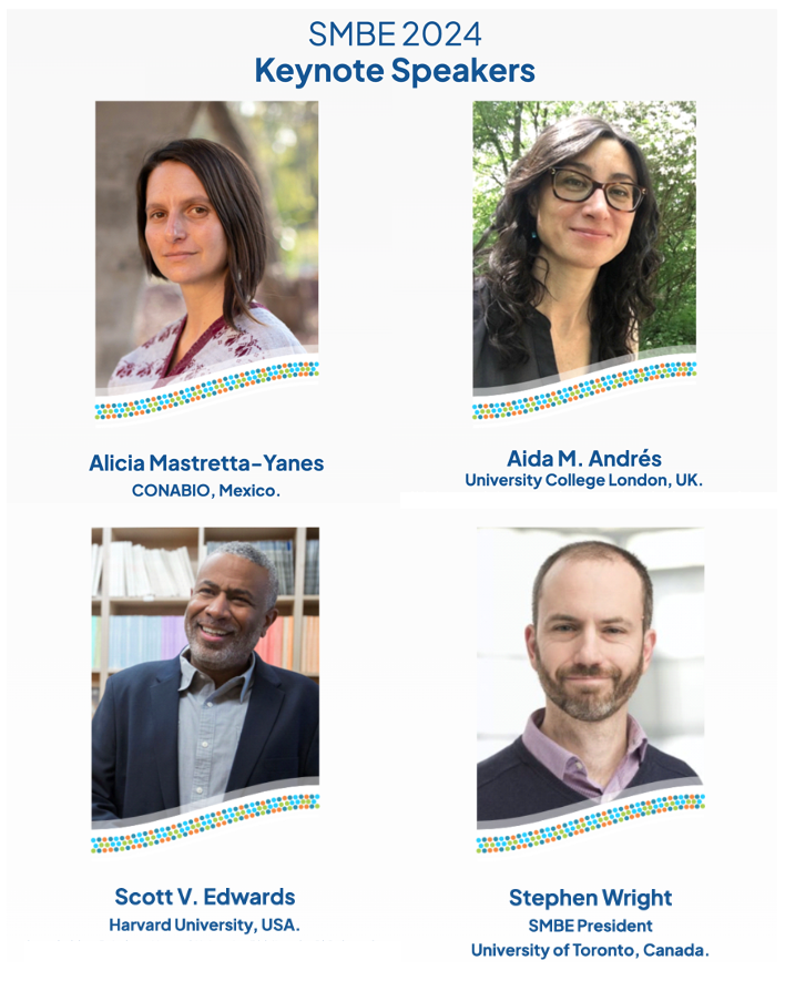 Look at the all-star lineup of keynote speakers at SMBE's upcoming annual meeting in Puerto Vallarta, Mexico! 🇲🇽🌴😎 @AliciaMstt, @AidaAndres, @ScottVEdwards1, and @stepheniwright. Don't forget to send your abstracts before March 15th 👉 smbe2024.org @OfficialSMBE