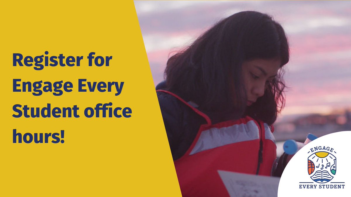 Sign up for #EngageEveryStudent March office hours! Join to receive technical assistance that will make your program stronger. Friday, March 1, 1:00pm ET. Register here: bit.ly/3tTkSRE