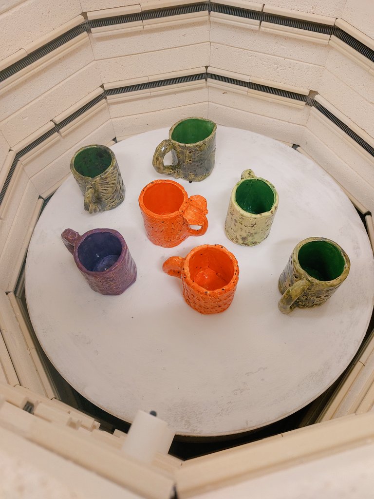 VPAHench's tweet photo. From firing to bisque and then glazing and firing again,  I love the surprise of opening the kiln to see my amazing G4 artist's pieces! @MiddletownElem https://t.co/PLyBUCD2up