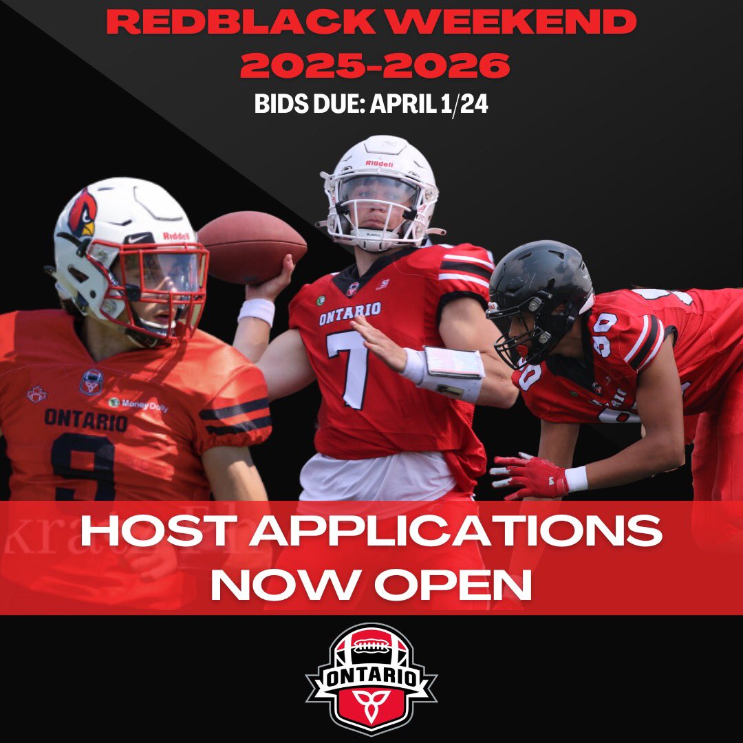 We are excited to share that bids are open to host sites for the 2025/2026 RedBlack Weekends! 

The event features 270 of the province’s top athletes from ages 12-17 and is more than a football showcase; it’s an opportunity for communities to become the centre of football