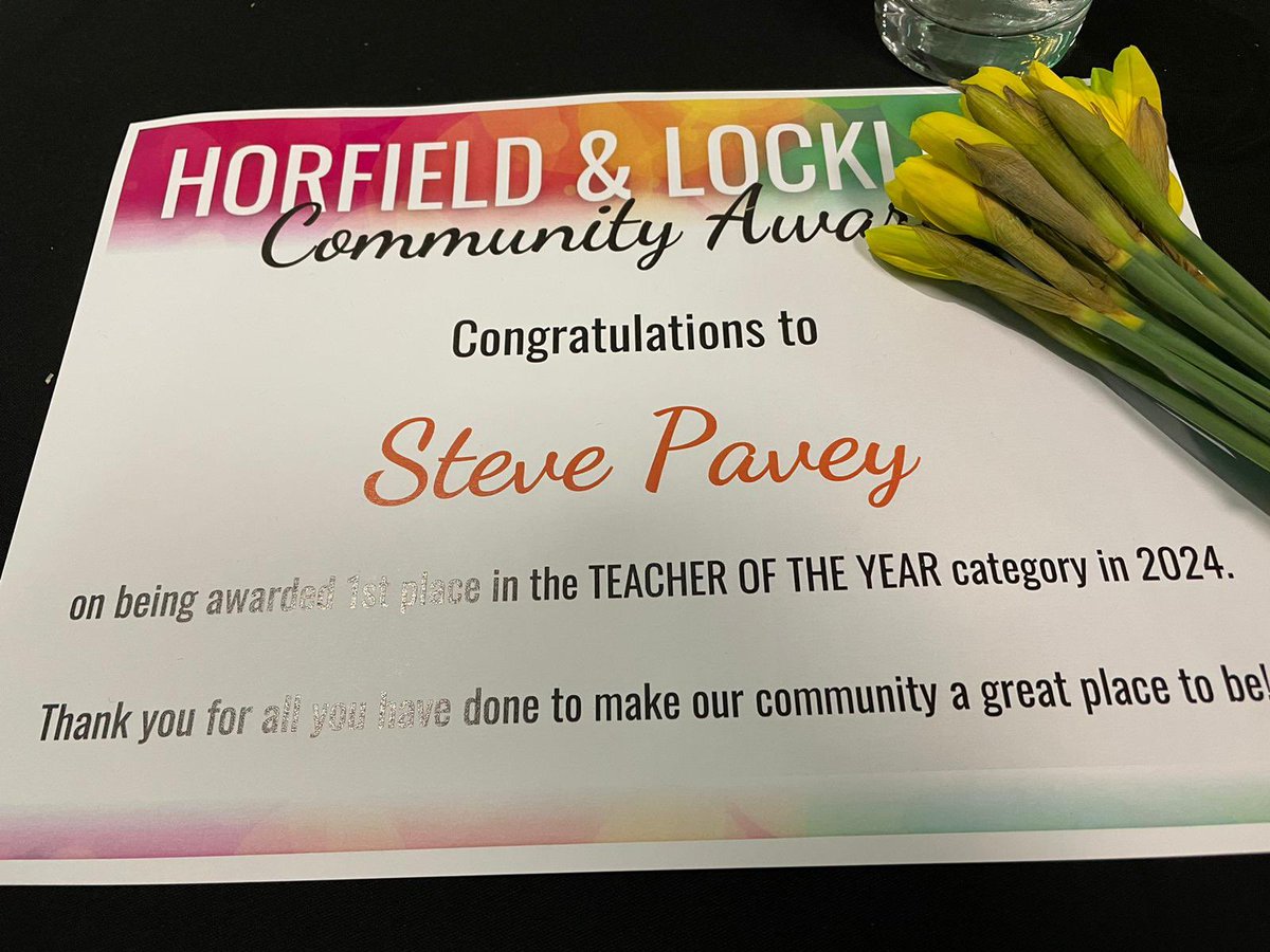 paveysteve's tweet image. A lovely evening at the Horfield and Lockleaze Community Awards! Teacher of the Year 2024 🥳 Thank you to everyone who voted and contributed to the narrative about me. Thanks to @stewnorth @rachv101 for your amazing hard work