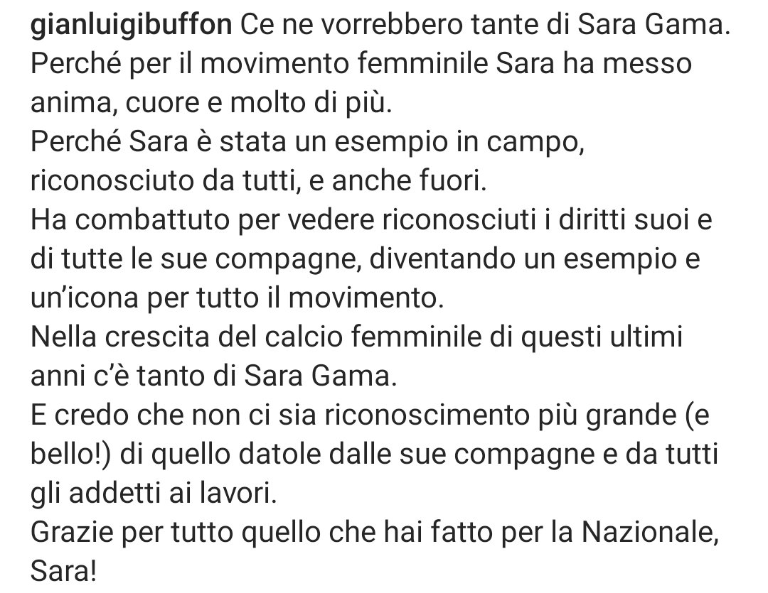 Da Capitano a Capitano!
Il tributo di Gigi #Buffon: 'Ce ne vorrebbero tante di #SaraGama!