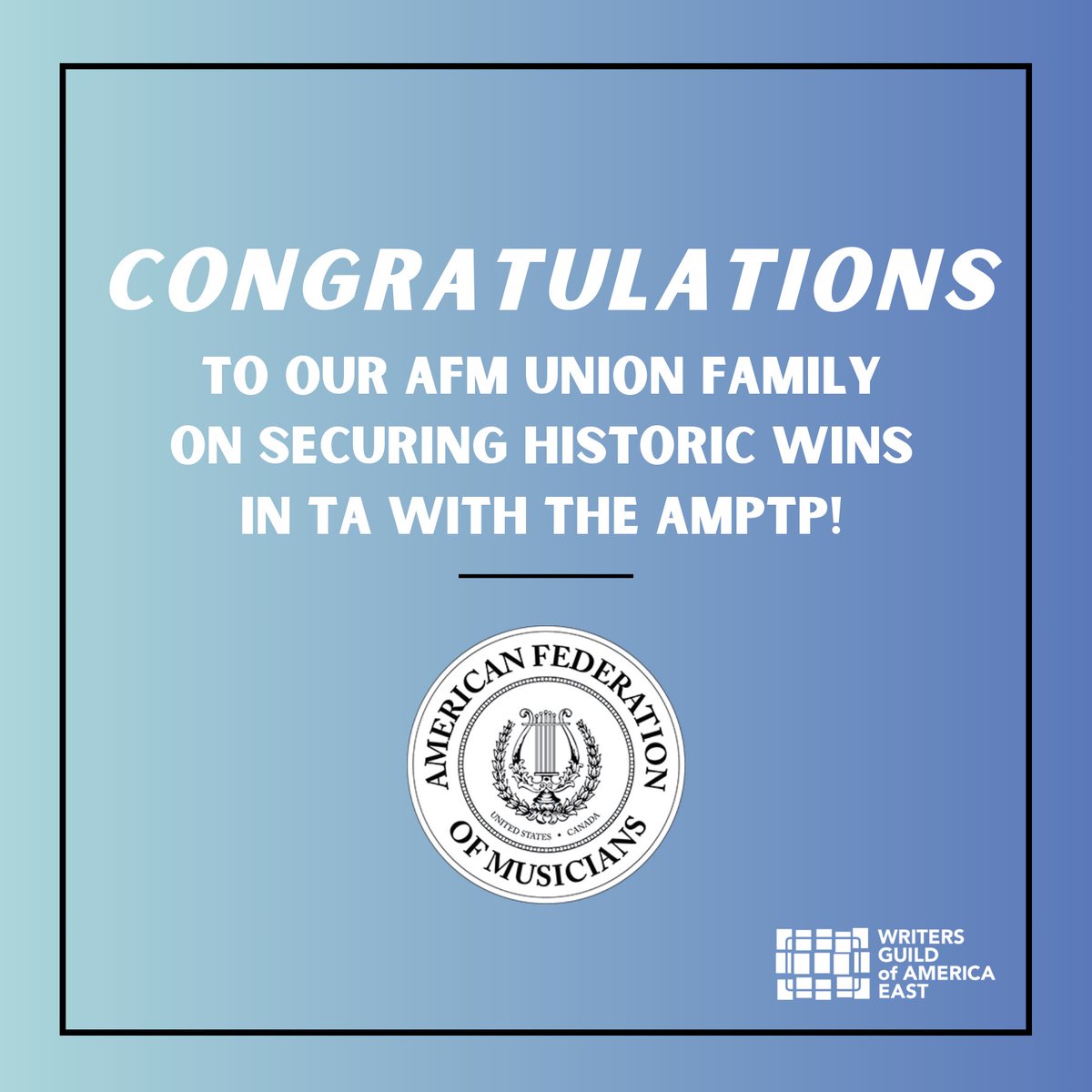 Congratulations to our @The_AFM @fairshare4music union family on securing a tentative agreement with the AMPTP! ✊ Read more via afmfairshareformusicians.org/afm-secures-te…