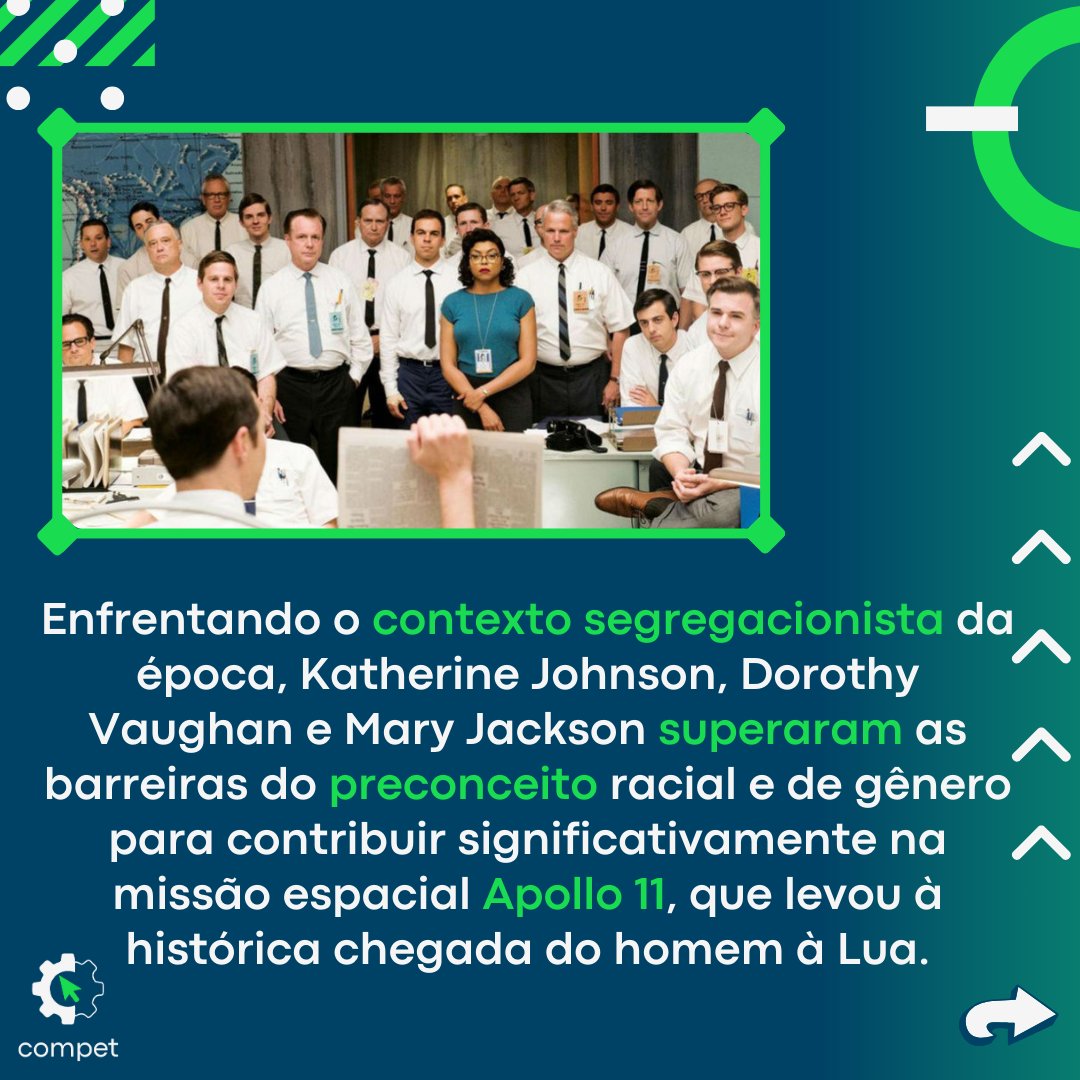 compet_cefet's tweet photo. Para o COMPET indica desta semana, a obra cinematográfica "Estrelas Além do Tempo" que vai além do entretenimento, oferecendo uma jornada inspiradora sobre a história real de três mulheres afro-americanas extraordinárias, cujas contribuições à NASA foram fundamentais + https://t.co/SpfnH3yEVM