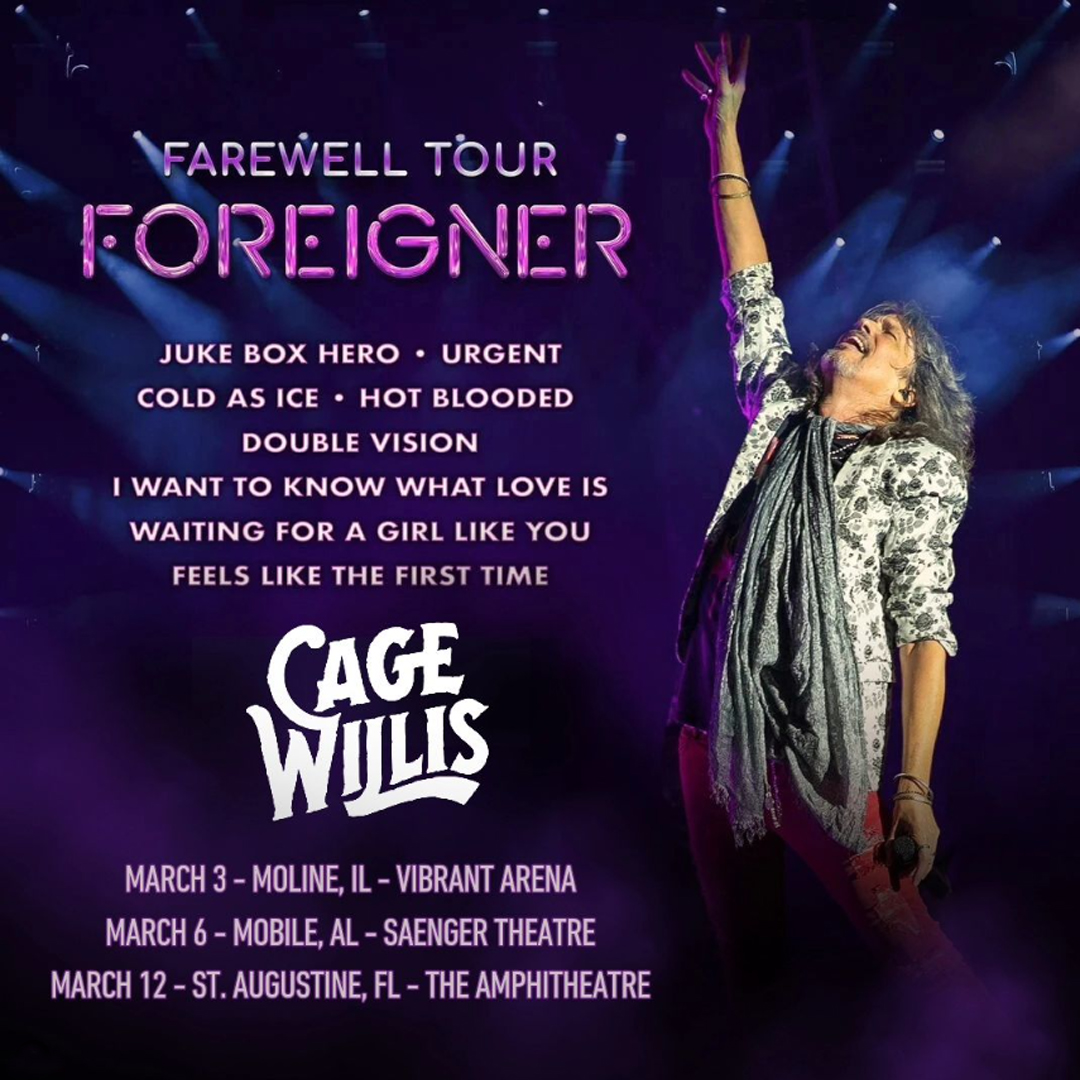 #CageWillis has just been added to the 3/6 Foreigner show! Get one of the last few seats now at the box office or bit.ly/foreigner24

#MobileAlabama #MobileAL #MobileCounty #DowntownMobile #GulfCoast #Pensacola #Biloxi #gulfcoastconcerts #Foreigner