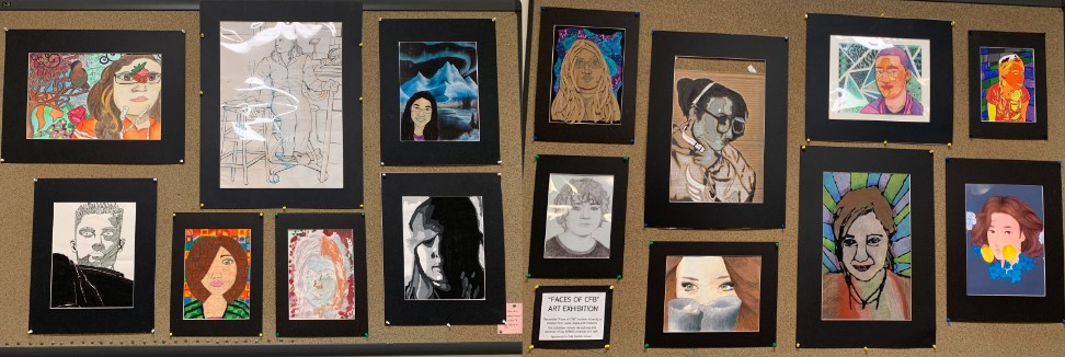 Faces of Polk–Exhibit highlighting creative portraits by former Panthers over the last 10 yrs who are currently in high school art, college art or in careers related to art. Exhibit will be on display throughout the month of Mar. for Youth Art Month. #PanthersPersevere #cfbproud