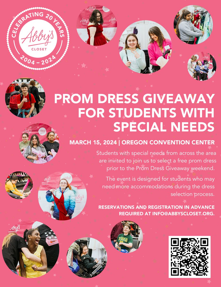 Abby's Closet is hosting a prom dress giveaway on March 15 for students experiencing disabilities. The event will be held from 9-11 a.m. at the Oregon Convention Center. abbyscloset.org/studentswithsp…