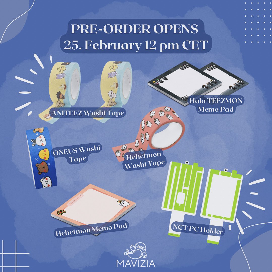 All these pre-orders will open upcoming Sunday! 🩵

mavizia.eu

#ATEEZ #ONEUS #NCT #ANITEEZ #maviziaeu