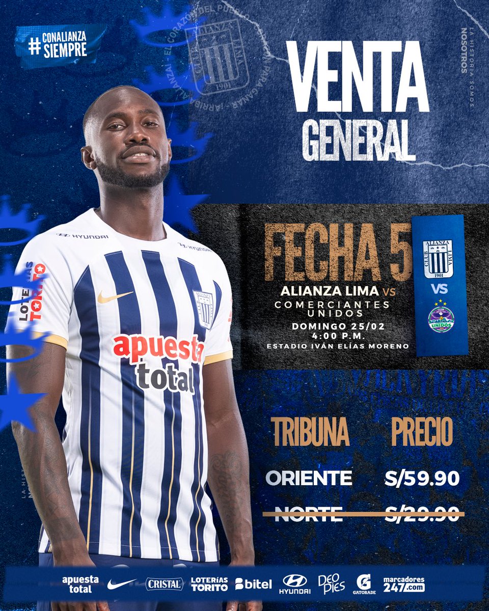 ❗️𝗩𝗘𝗡𝗧𝗔 𝗚𝗘𝗡𝗘𝗥𝗔𝗟❗️

Ya se encuentra activa la venta general para el partido ante Comerciantes Unidos. 

Cómpralo aquí ➡️ prime.joinnus.com/detail/alianza…

#123AñosDeGloria
#ConAlianzaSiempre