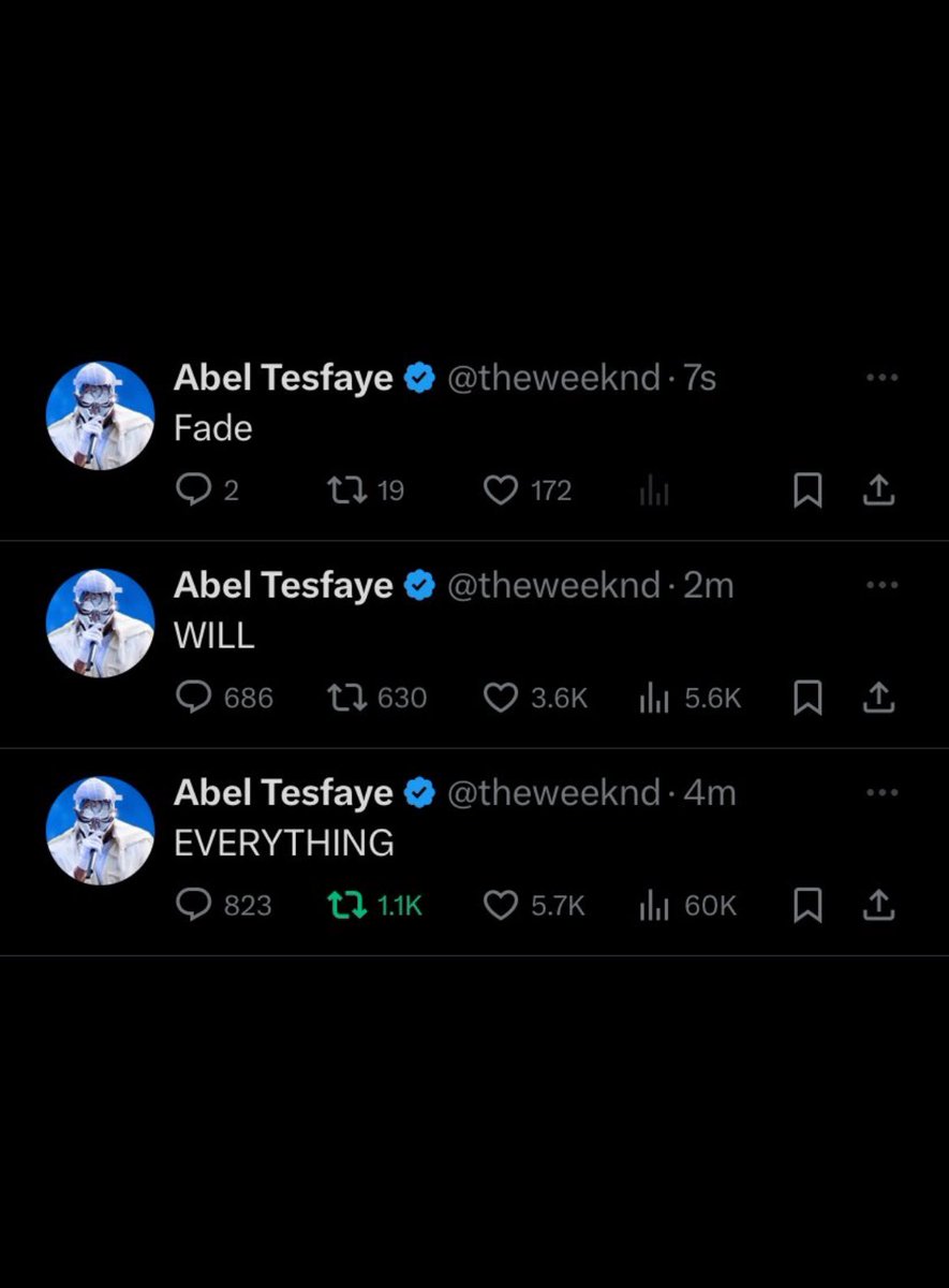 Abel just deleted his recent tweet: — 'EVERYTHING', 'WILL' and 'FADE'.
