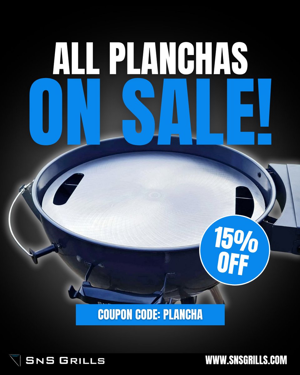 It's time to upgrade your kettle grill with our 22' or 18' Plancha inserts. Right now until February 25th, take 15% off all of our planchas when you use coupon code: PLANCHA at checkout. See if for yourself today! snsgrills.com/pages/on-sale #bbq #griddle #slownsear #cooking