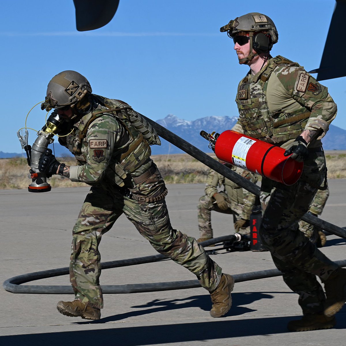 355th Logistics Readiness Squadron forward area refueling point operators expeditiously transfer fuel from a tanker aircraft into a receiver aircraft, while aircraft engines remain on⛽️