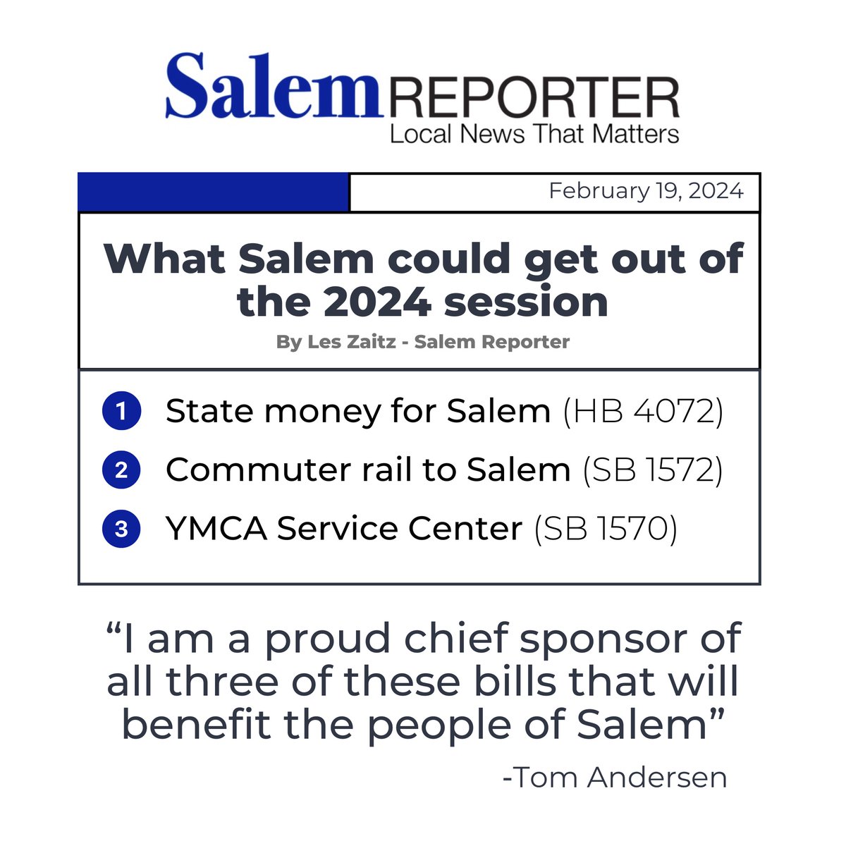 RepAndersen's tweet image. Check out this post from the @SalemReporter highlighting some 2024 Salem legislative priorities. This includes my payment in-lieu of taxes bill and two other bills on which I'm a chief sponsor.

salemreporter.com/2024/02/19/wha…