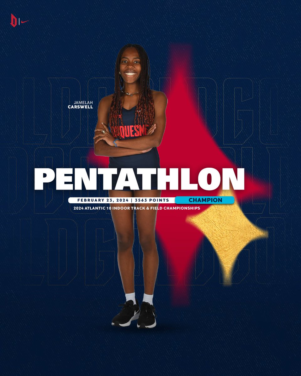 DuqXCTF's tweet photo. 🏆 𝗣𝗘𝗡𝗧𝗔𝗧𝗛𝗟𝗢𝗡 𝗖𝗛𝗔𝗠𝗣𝗜𝗢𝗡 🏆

Jamelah Carswell wins the gold medal in the pentathlon at the A-10 Indoor Championships with 3563 points!  

#GoDukes | @atlantic10 https://t.co/xeQYHJunJd