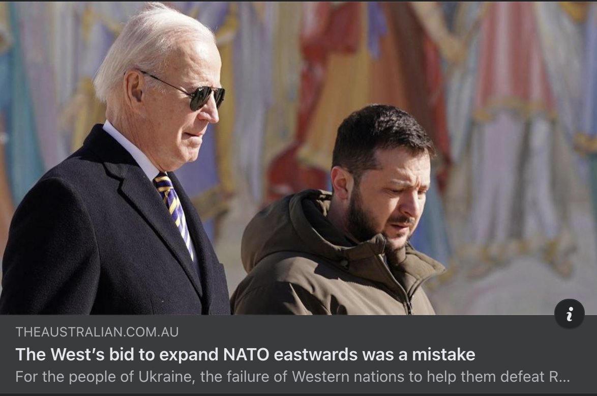 In Murdoch's The Australian, no less.

An admission that:-

- Russia was provoked
- US/NATO are the aggressors
- Ukraine was a tethered goat
- the Empire's proxy war has failed disastrously.

theaustralian.com.au/subscribe/news…