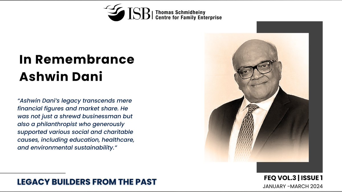 We remember Ashwin Dani in the latest issue of FEQ under the section 'Legacy Builder from the Past.' Ashwin Dani, the co-founder and non-executive director of @asianpaints, expanded the company's global operations through his visionary leadership. tinyurl.com/6fyht3sn
#ThS_CFE
