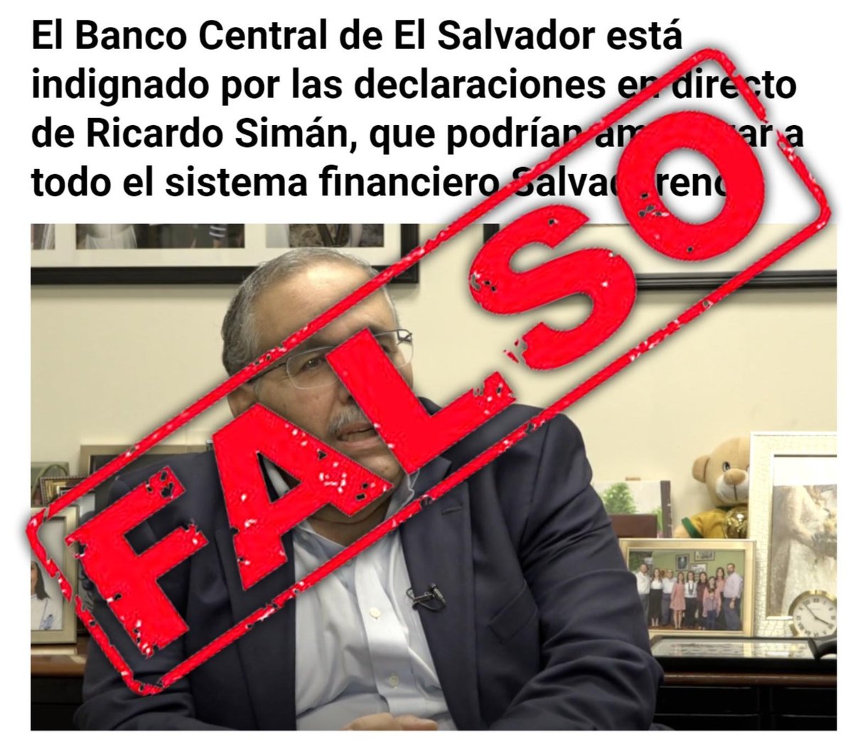 Circula en redes sociales una publicación falsa que usa imágenes mías y mi nombre, en una supuesta entrevista concedida a La Prensa Gráfica con declaraciones nunca dadas sobre el sistema financiero. Quiero alertar a no abrir el enlace engañoso que acompaña dicha publicación.