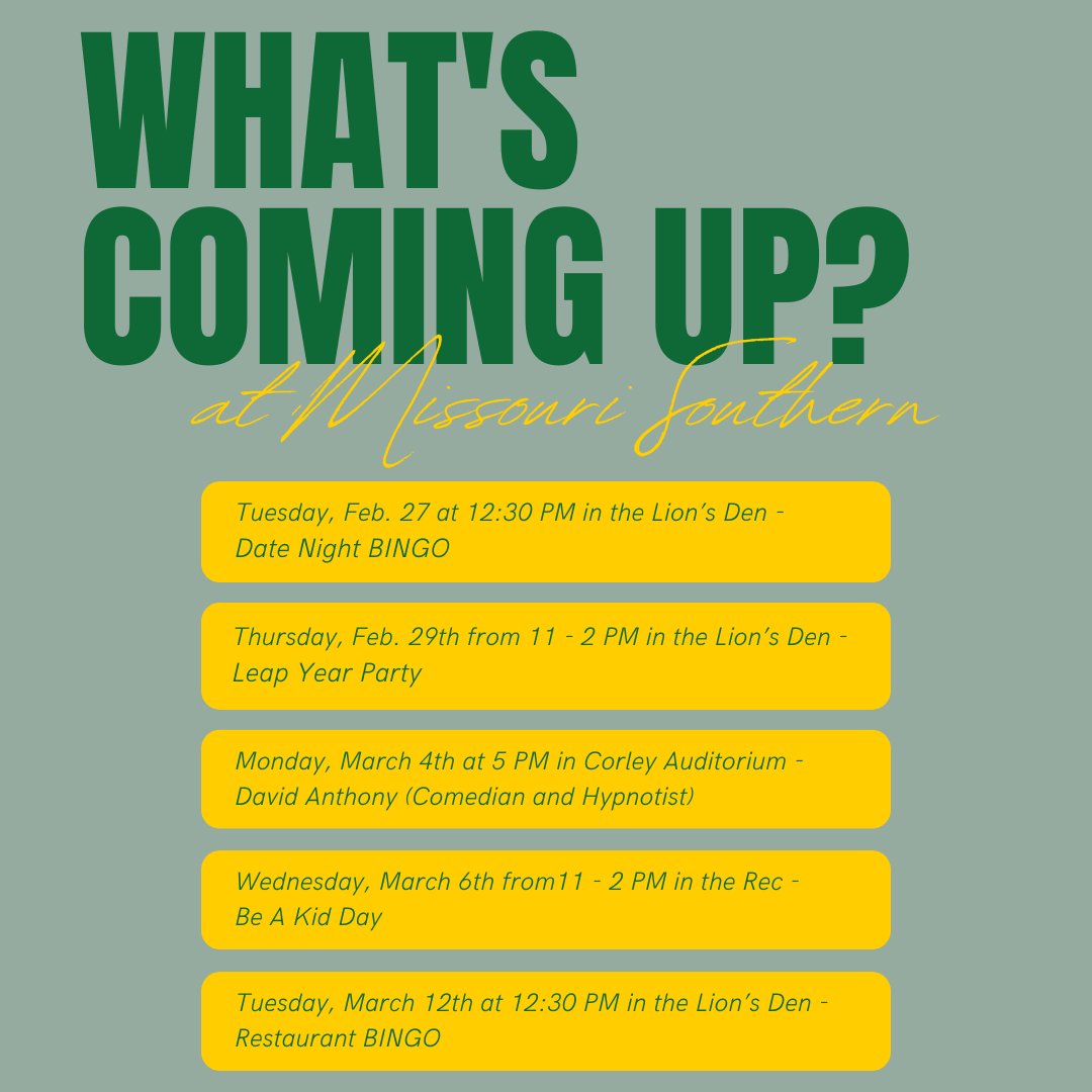 Hey Lions! 🦁Want to know what's going on the next couple of weeks at MOSO? We hope to see you around!