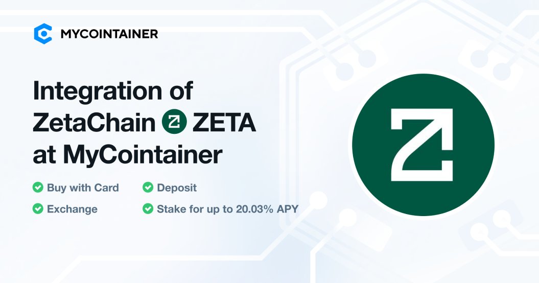 Dive into the world of @zetablockchain with #MyCointainer! 🚀 💰 Secure $ZETA effortlessly via card purchases or by trading in $BTC, $USDT, and $EUR pairs. 💸 Enjoy passive income by holding, with up to 20.03% APY 🌐 Visit mycointainer.com and start earning today!