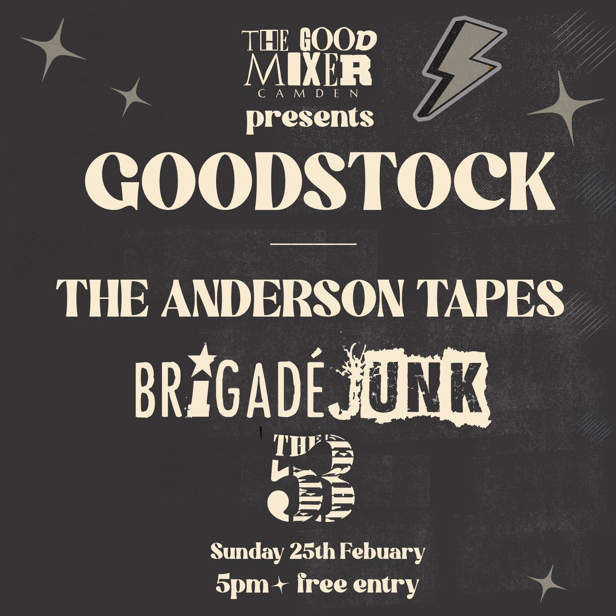 We are playing at the Good Mixer in Camden on Sunday with two brilliant bands - @BrigadeJunk and The 53.