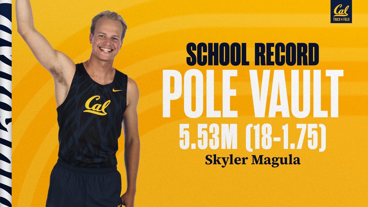 CalTFXC's tweet photo. Men's PV Results:

🚨𝐒𝐂𝐇𝐎𝐎𝐋 𝐑𝐄𝐂𝐎𝐑𝐃 𝐀𝐋𝐄𝐑𝐓🚨

Skyler Magula breaks his own indoor pole vault record with a winning 5.53m (18-1.75), doing so on his first attempt!!

#GoBears🐻 https://t.co/0jVFef6FNL